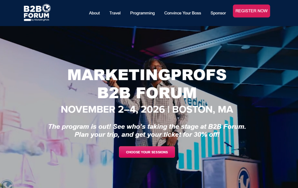 Landing page of the 2026 MarketingProfs B2B Forum