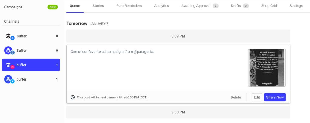 Buffer for instagram scheduling of posts