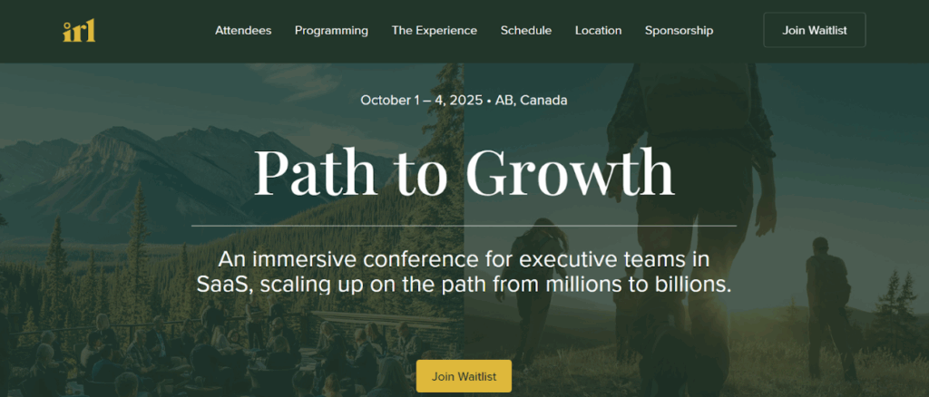 The IRL conference web page screenshot
