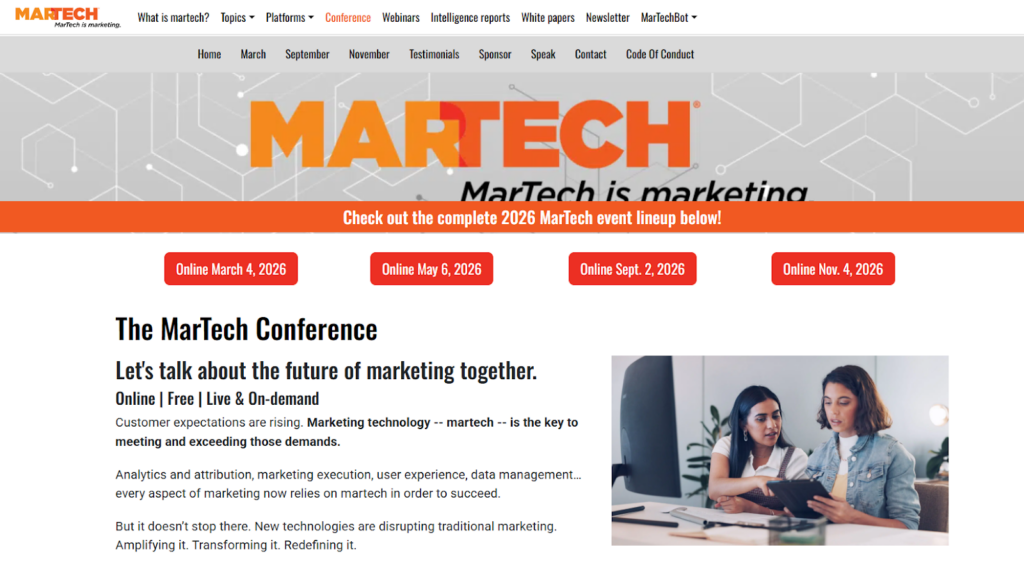 The landing page of The MarTech Conference 2026