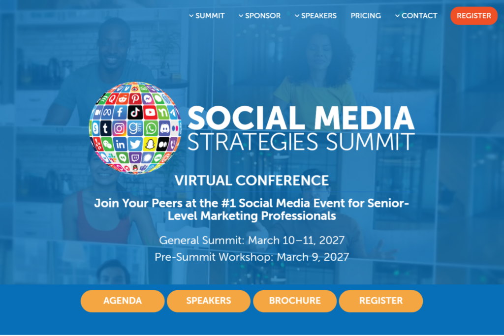 Landing page of the Social Media Strategies Summit 2027