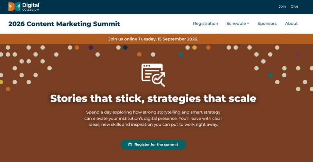 Webpage for the 2026 Content Marketing Summit