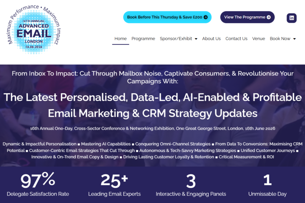 Home page of the Advanced Email Conference 2026