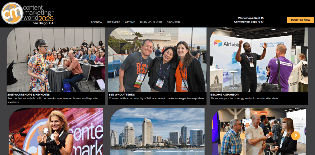 The Content Marketing World 2025 conference page screenshot