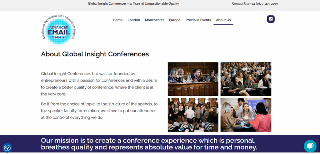 Screenshot of the Advanced Email Conference web page