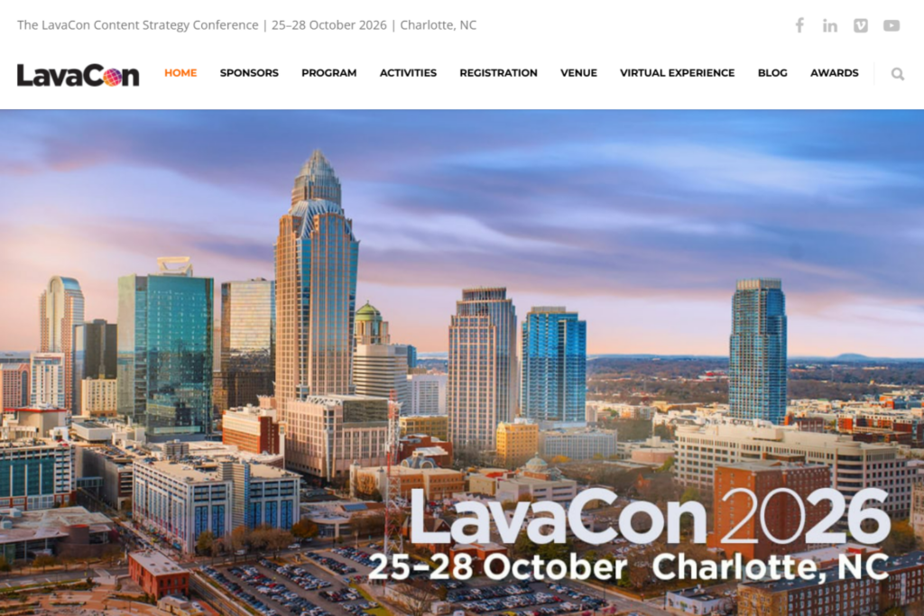 Screenshot of the 2026 LavaCon website page