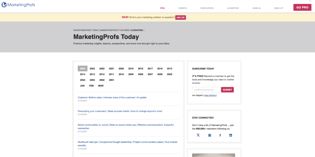 MarketingProfs newsletter