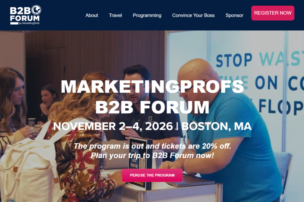 Landing page screenshot of the MarketingProfs B2B Forum 2026