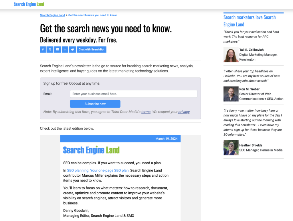 Search Engine Land newsletter
