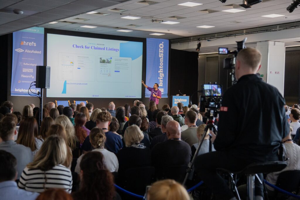 SEO professionals attending a packed session at brightonSEO