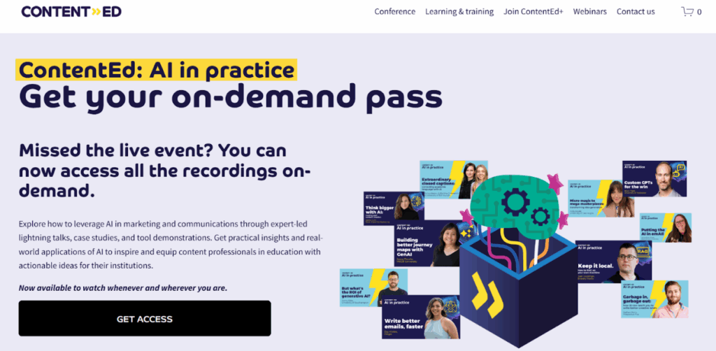 Screenshot of the ContentEd: AI in Practice conference landing page