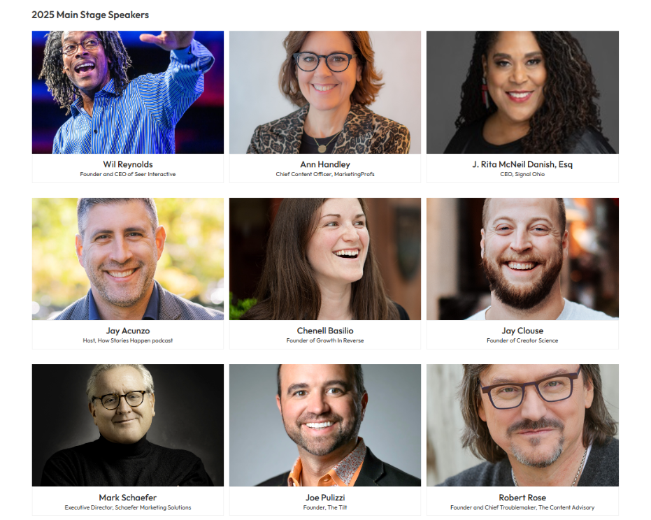 Screenshot of the Content Entrepreneur Expo conference speakers page