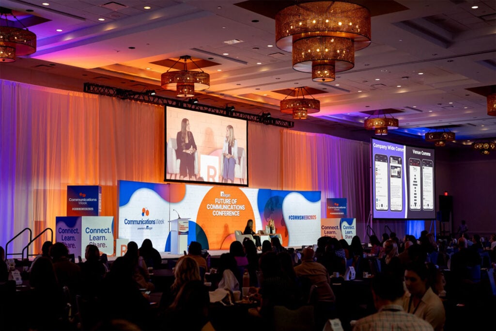 A full house for a fireside chat at the Future of Communications conference