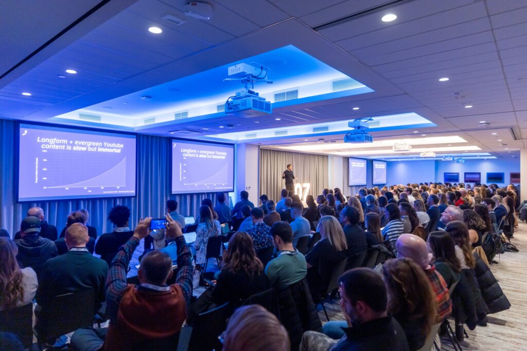 A full audience for a keynote session at MozCon