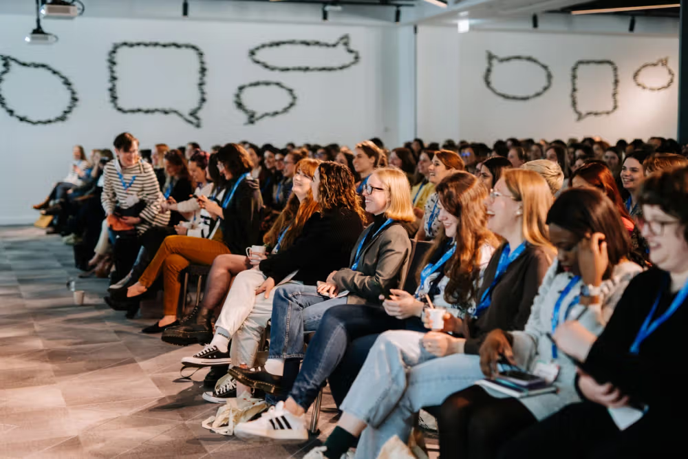 A packed audience for a session at the Women in Tech SEO Festival