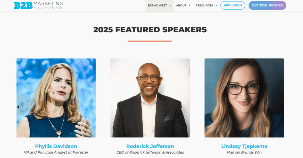 Screenshot of the B2B Marketing Exchange speakers page