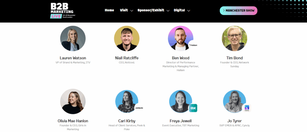 The B2B Marketing Expo speakers page screenshot