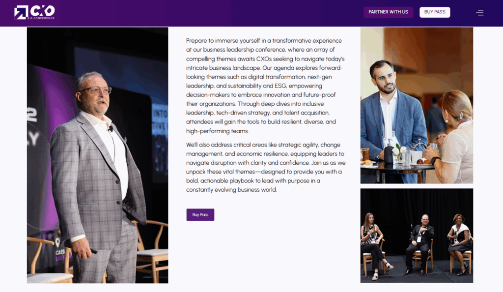 The CXO 2.0 Conference web page screenshot