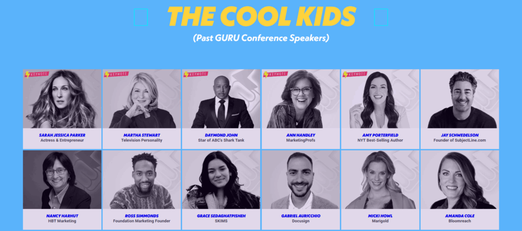 Screenshot of the Guru Conference past speakers page
