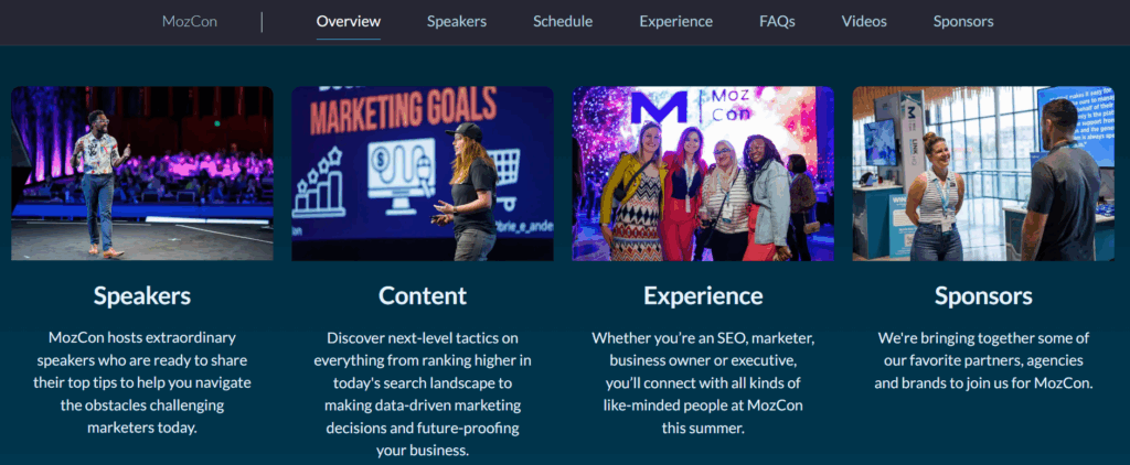 Screenshot of the MozCon conference overview page