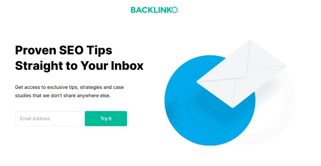 The sign up page of the Backlinko newsletter