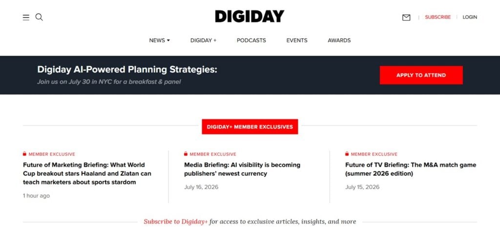 The Digiday homepage