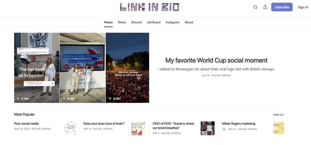 The Link in Bio homepage