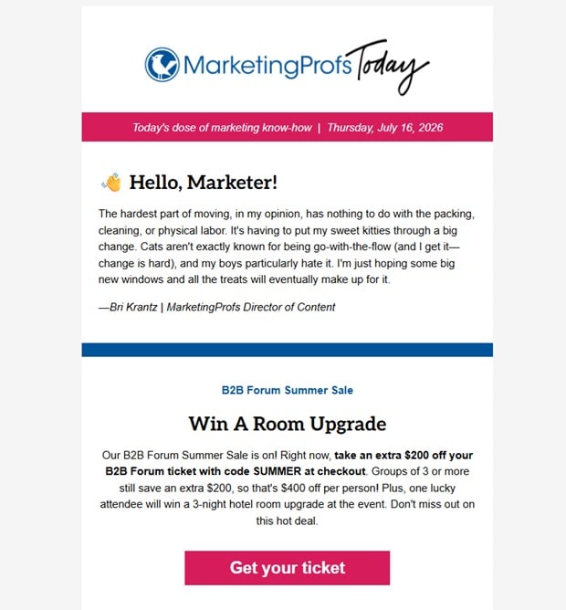 The MarketingProfs Today newsletter preview