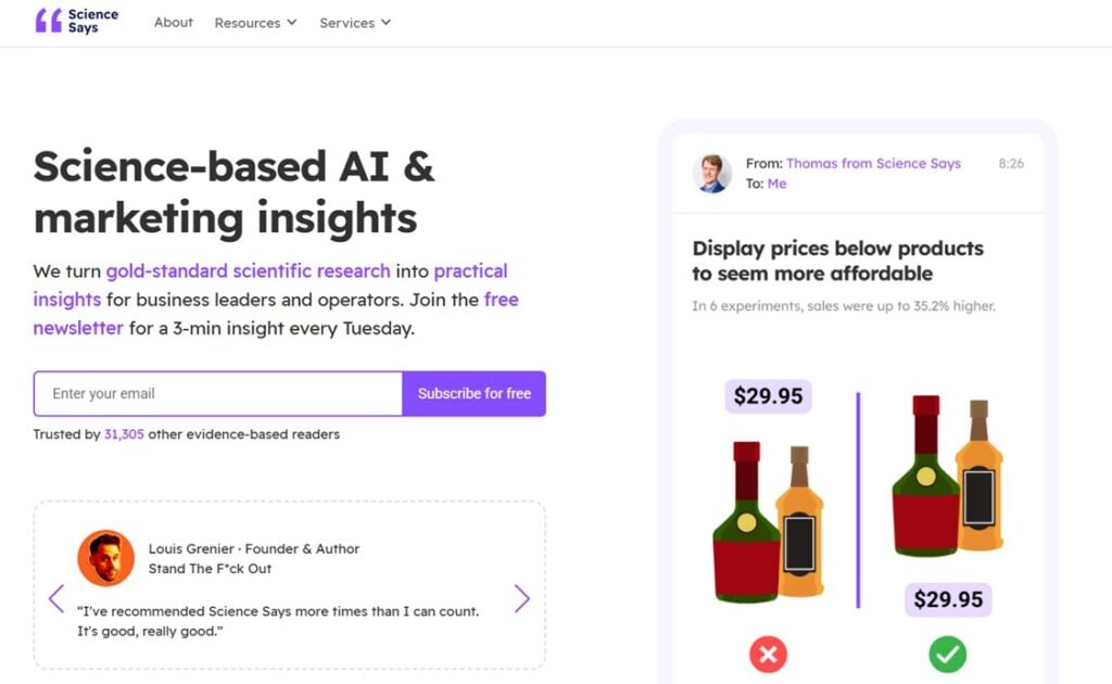 The Science Says newsletters' sign up page