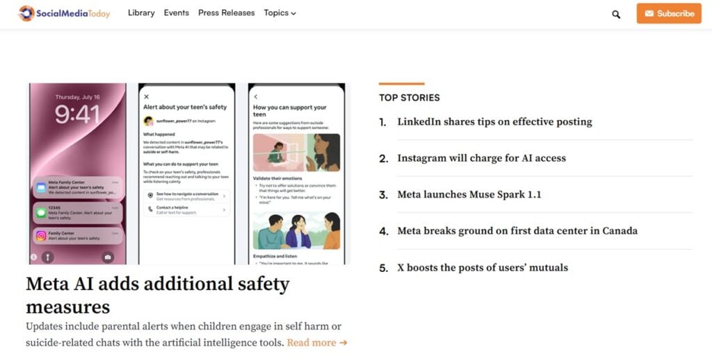 The Social Media Today webpage screenshot