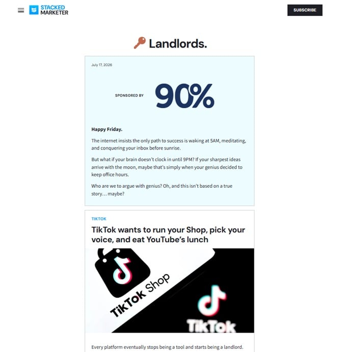 Preview of the Stacked Marketer newsletter