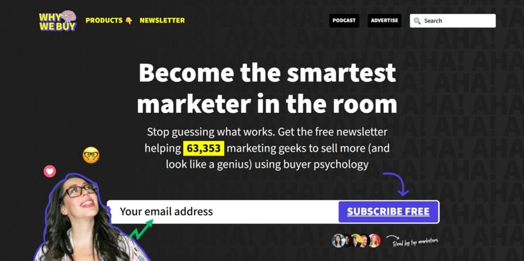 Screenshot of the sign up page of the Why We Buy newsletter