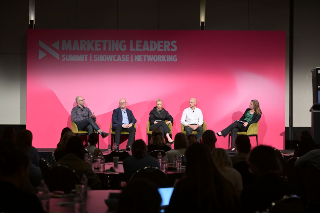 Panelists Michael Magee GAICD from Kraft Heinz, Jonathan Williams from Polestar, Naomi Driver from BUPA and Mark Hobart from TRA at the Marketing Leaders Summit 2025