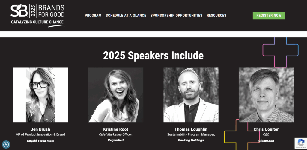 The SB Brands for Good 2025 conference speakers page screenshot