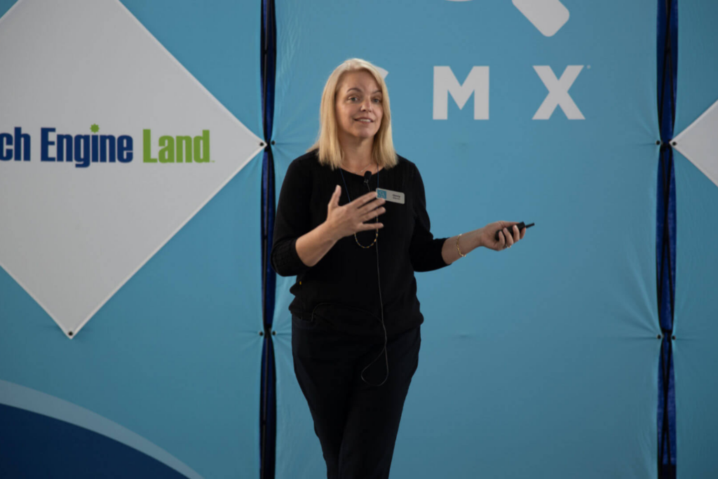 Keynote speaker Ginny Marvin, presenting at the 2025 SMX Advance