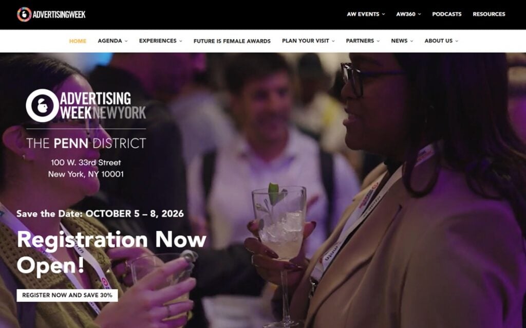 Landing page for the Advertising Week New York 2026