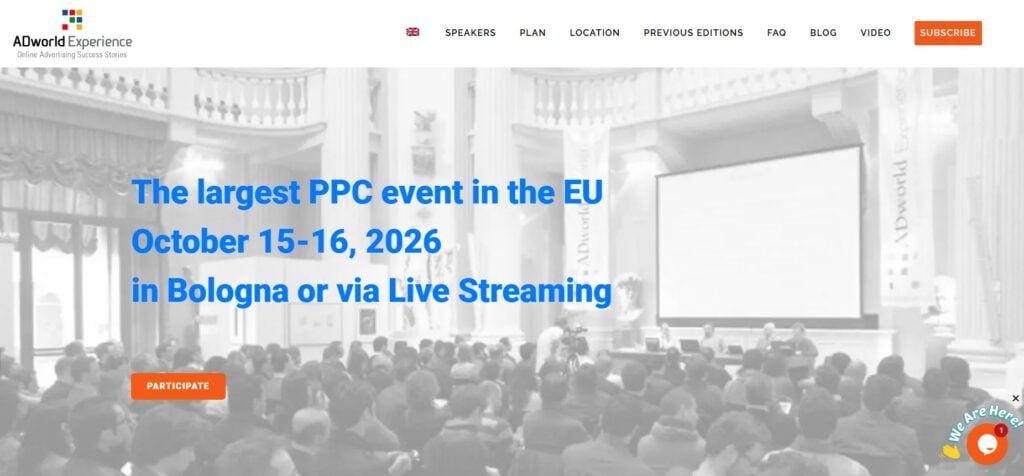 Landing pagee for the ADWorld Experience Italy 2026