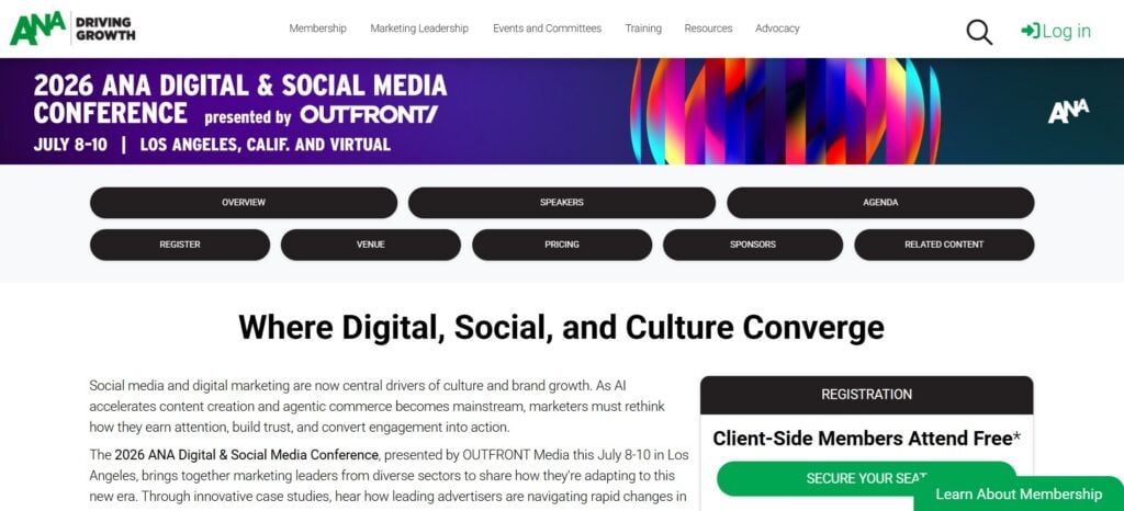 Screenshot of the ANA Digital & Social Media Conference