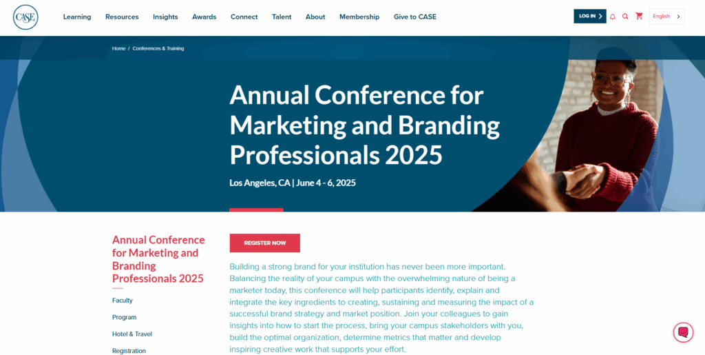 Screenshot of the CASE Annual Conference on Marketing and Branding 2025 web page