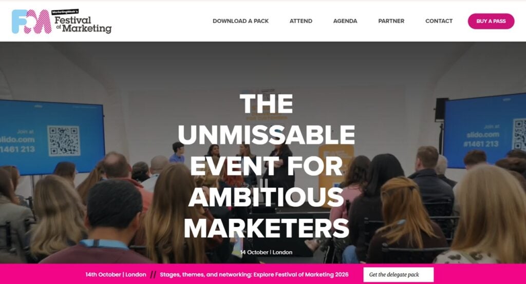 Landing page for the Festival of Marketing 2026