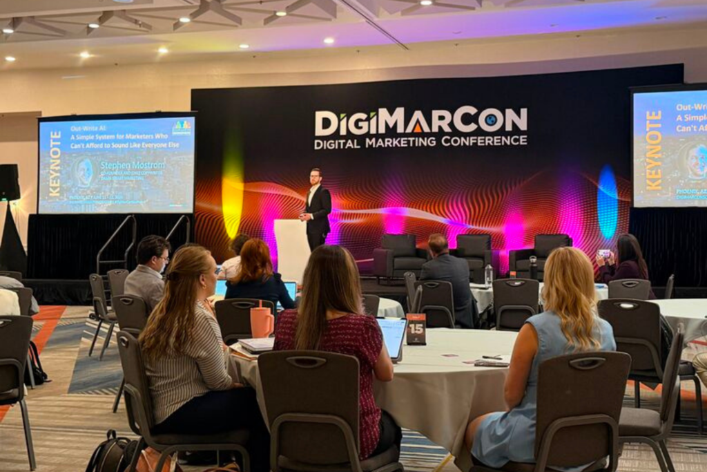 Speaker presenting to attendees at DigiMarCon World