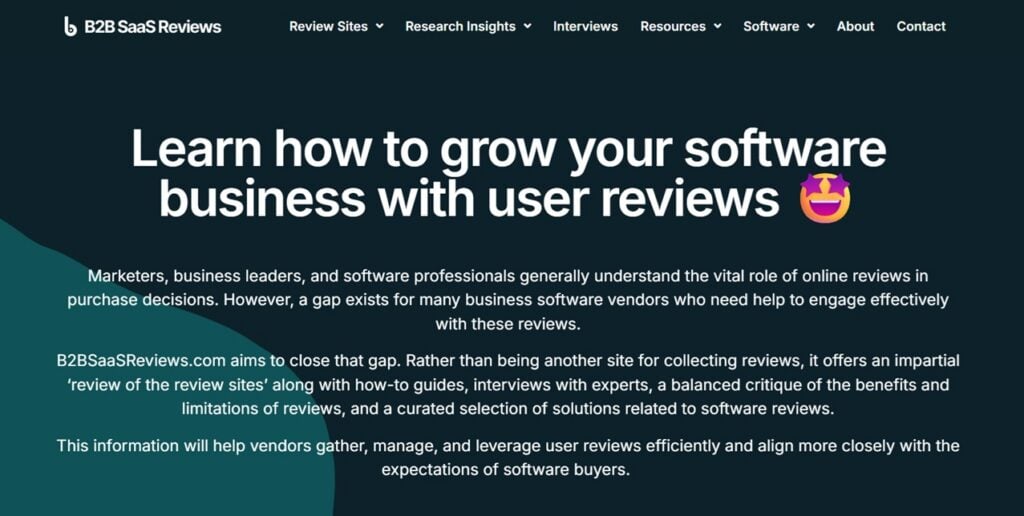Landing page screenshot of the B2B SaaS Reviews website