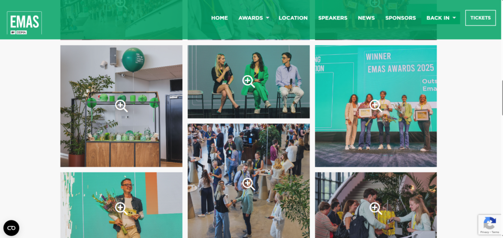 Email Marketing Automation Summit website showing networking and stage sessions in Amsterdam.