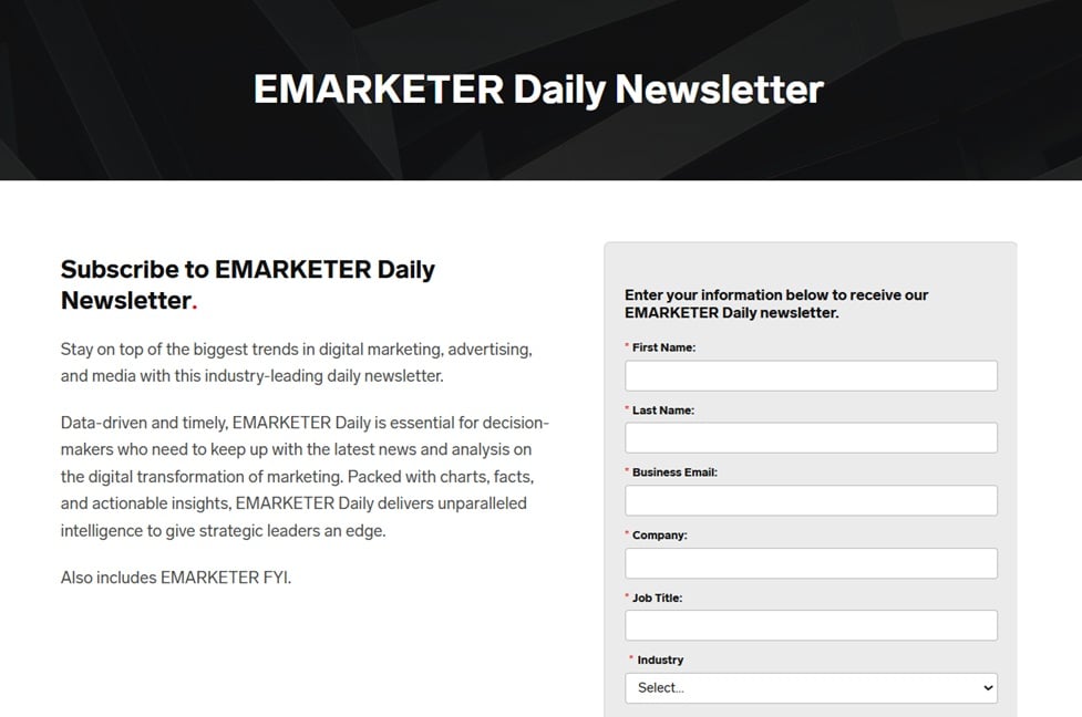 The sign up page for the EMARKETER Daily newsletter