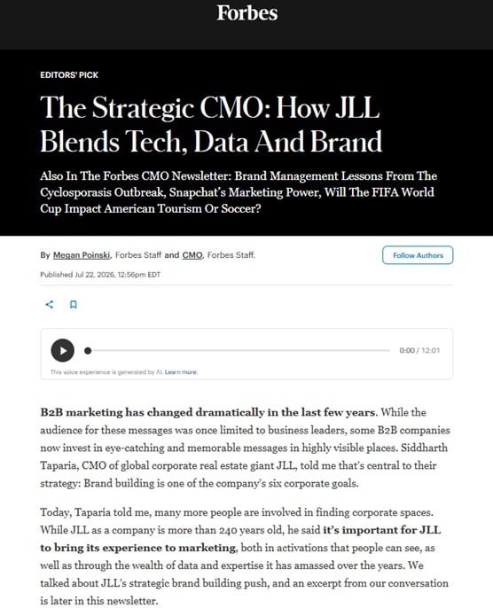 Sample of the Forbes CMO newsletter
