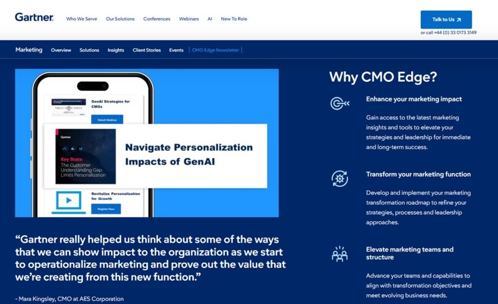Landing page of the Gartner CMO Edge newsletter