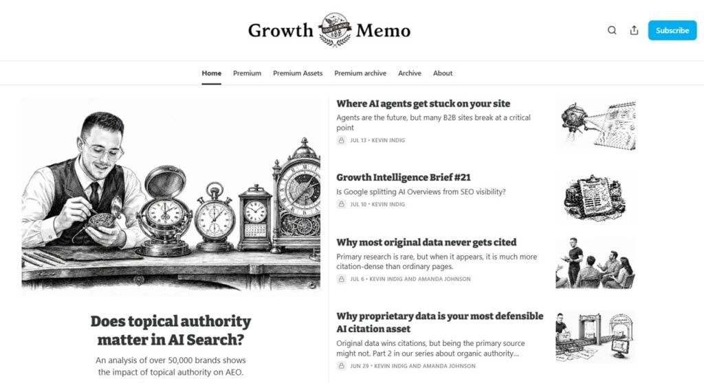 Screenshot of Growth Memo's homepage