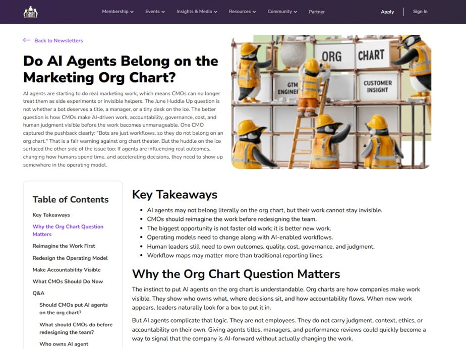 Sample of the Huddle Up by CMO Huddles newsletter