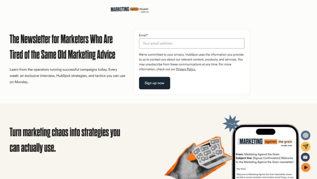 The Marketing Against The Grain newsletter sign up page