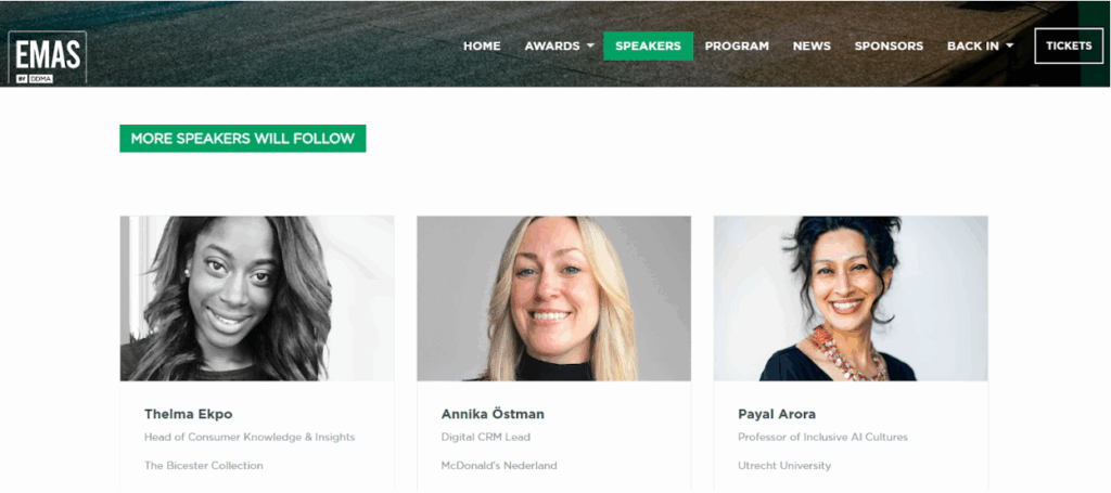 The Email Marketing Automation Summit speakers page screenshot